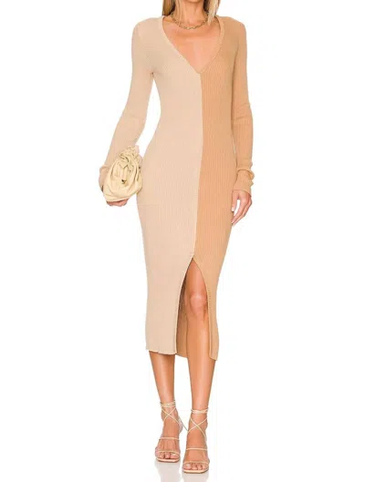 Monrow Color Block Cardigan Midi Dress In Doe/off White In Neutral