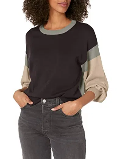 Monrow Color Blocked Relaxed Sweater In Faded Black/bone/grey In Multi