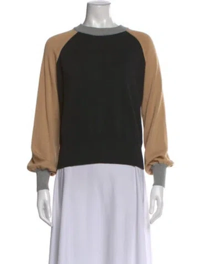 Pre-owned Monrow Colorblock Pattern Scoop Neck Sweater In Black
