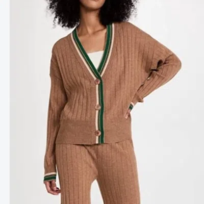 Monrow Contrast Trim Cashmere Blend Cardigan In Green In Brown