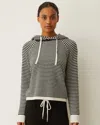 Monrow Cotton Cashmere Stripe Lounge Hoody In Black Stripe