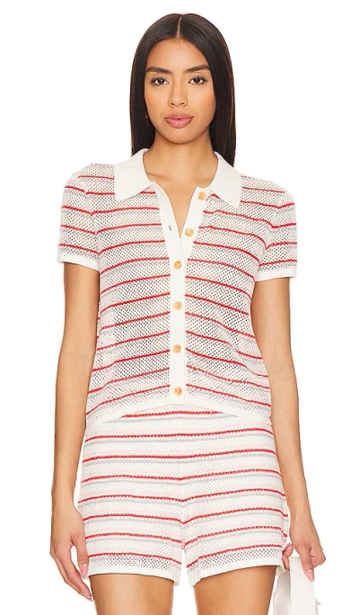Monrow Cotton Mesh Mini Shirt In Cherry Stripe