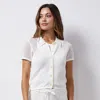Monrow Cotton Mesh Mini Short Sleeve Shirt In Ivory