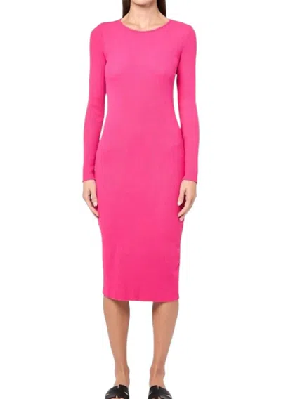 Monrow Cozy Rib Long Sleeve Maxi Dress In Fuschia In Pink