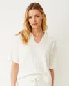 Monrow Crochet Knit Oversized Polo Tee In Ivory