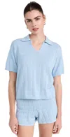 Monrow Crochet Knit Oversized Polo Tee Soft Blue In Soft Blue