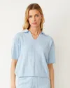 Monrow Crochet Knit Oversized Polo Tee Soft Blue In Soft Blue