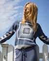 Monrow Crochet Pullover Sweater In Washed Blue