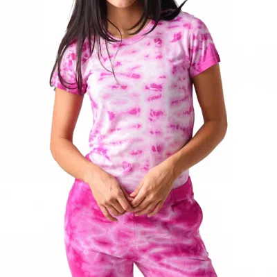 Monrow Crystal Crewneck Top In Fuchsia In Pink