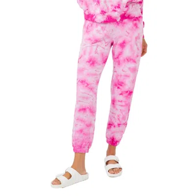 Monrow Crystal Tie Dye Boyfriend Sweats In Fuchsia Tie Dye In Multi