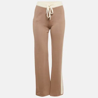 Monrow Dark Beige Knit Panel Detail Lounge Pants In Brown