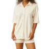 Monrow Diamond Terry Cloth Oversized Shirt In Natural White In White