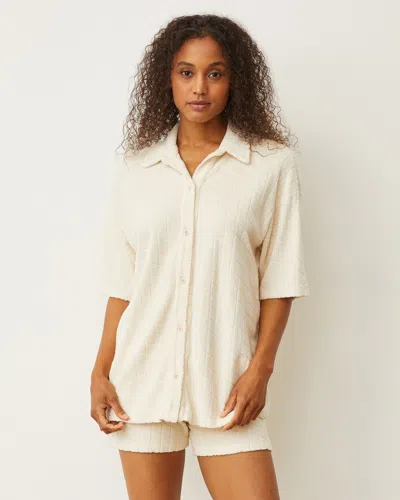 Monrow Diamond Terry Cloth Oversized Shirt In Natural