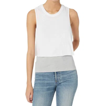 Monrow Double Layered Tank Top In White/ Grey