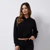 Monrow French Terry Crop Hoody In Black