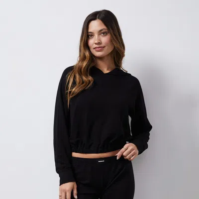 Monrow French Terry Crop Hoody In Black