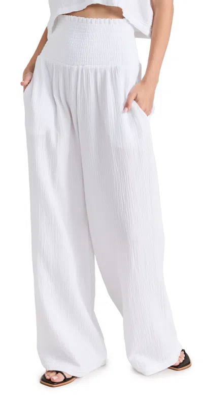 Monrow Gauze Smocked Flare Pants In White
