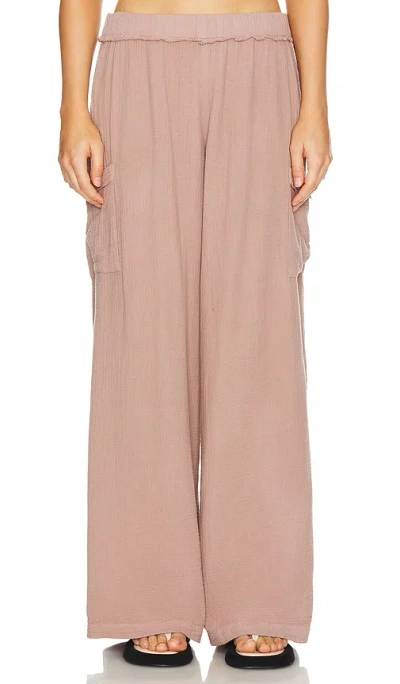 Monrow Gauze Wide Leg Cargo In Pecan