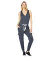 Monrow Jumpsuit Women's Gray Cotton Blend Tapered Leg V-neck Active Jdm513 In Animal Print