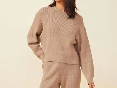 Monrow Knit Waffle Crewneck Sweater In Barley In Brown