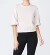Monrow Knit Woven Top In Bone In Multi