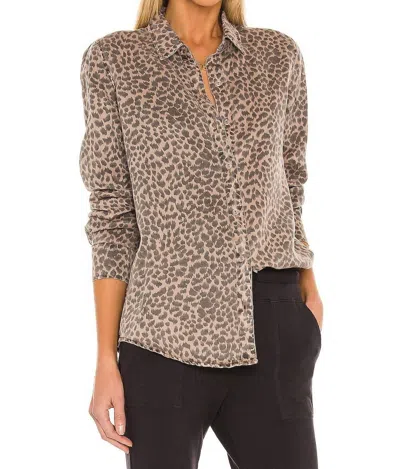Monrow Leopard Long Sleeve Shirt In Latte In Animal Print