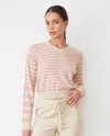 Monrow Light Soft Knit Stripe V Neck Sweater In Sand/chalk Pink