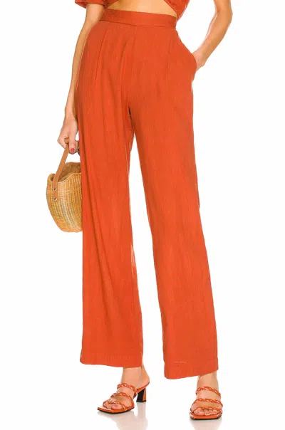 Monrow Linen Pleat Pant In Faded Rust In Multi