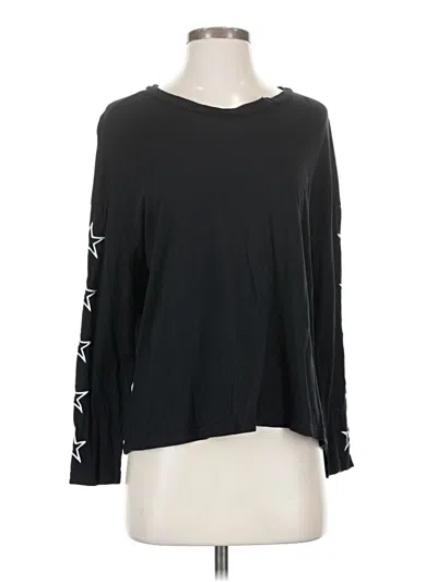 Pre-owned Monrow Long Sleeve Top Black Stars Pattern Crew Neck Tops