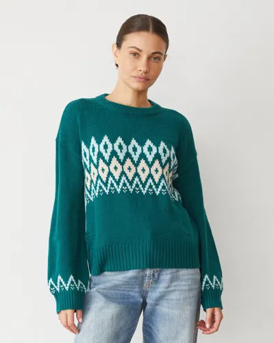 MONROW MERINO WOOL FAIR ISLE CREW NECK