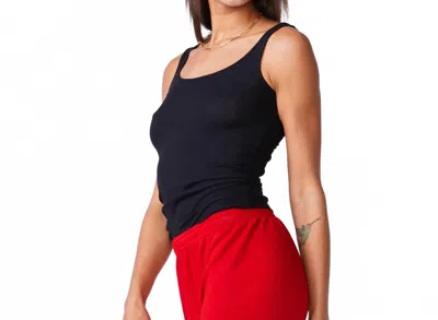 Monrow Narrow Rib Tank Top In Black In Brown