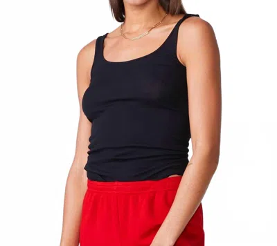 Monrow Narrow Ribbed Tank In Black In Blue