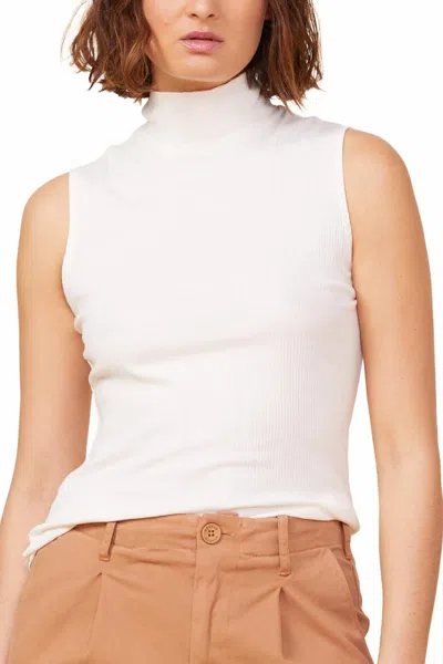 Monrow Needle Rib Mock Neck Tank In Off White