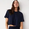 Monrow Organic Jersey Crop Pocket Tee In Dark Navy