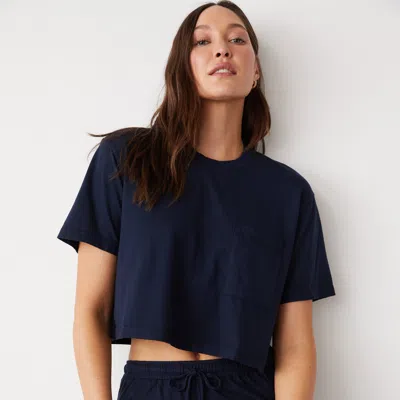 Monrow Organic Jersey Crop Pocket Tee In Dark Navy