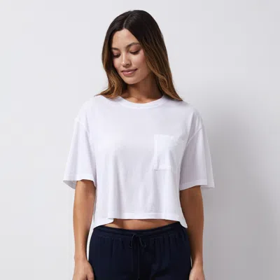 Monrow Organic Jersey Crop Pocket Tee In White