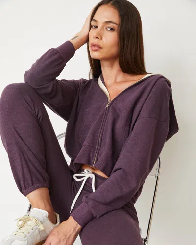 Monrow Original Fleece Zip Up Hoody In Heathered Grape
