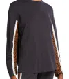 Monrow Paneled Mini Leopard Sweatshirt In Faded Black In Grey