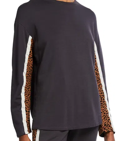 Monrow Paneled Mini Leopard Sweatshirt In Faded Black In Grey