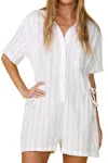 MONROW PINSTRIPE GAUZE ROMPER IN WHITE