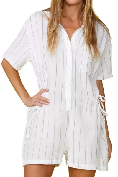 Monrow Pinstripe Gauze Romper In White