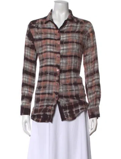 Pre-owned Monrow Plaid Print Long Sleeve Button-up Top In Multi