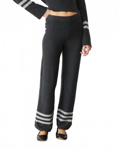 MONROW PLUSH STRIPE STRAIGHT LEG PANT IN FADED BLACK