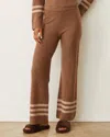 Monrow Plush Stripe Straight Leg Pant In Latte In Multi