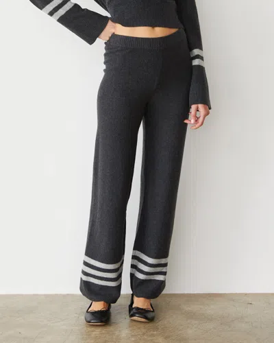 Monrow Plush Stripe Straight Leg Sweat In Faded Black