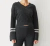 Monrow Plush Stripe Sweater In Black