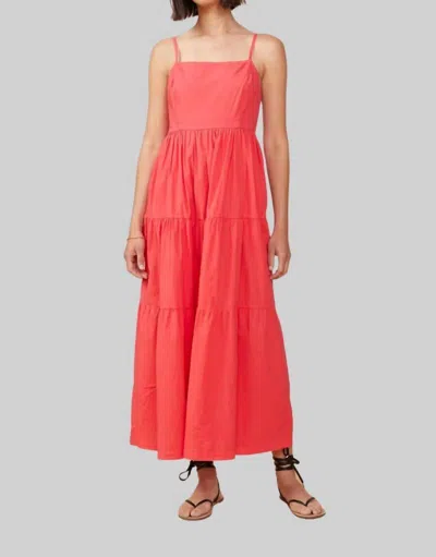 Monrow Poplin Maxi Dress In Fire Coral In Red
