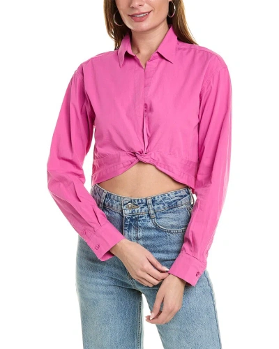 Monrow Poplin Twist Front Shirt In Pink