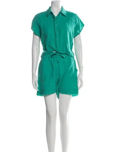 Pre-owned Monrow Raw-edge Trim Short Set In Green