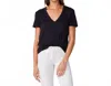 Monrow Relaxed V-neck Tee In Black In Blue